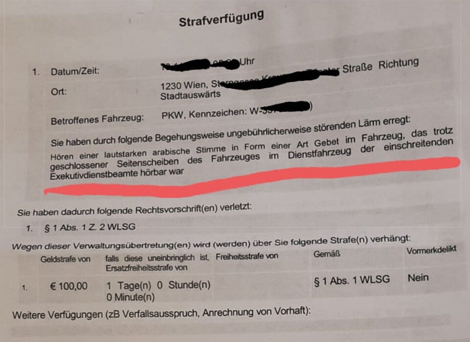 100 Euro Strafe, weil Wiener im Auto Koran hörte