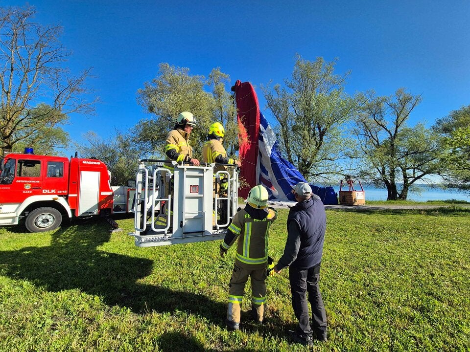 Ballon gegen Baumgruppe gedrückt