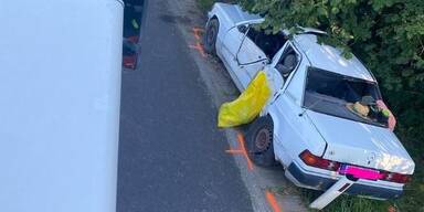 Alter Mercedes schleuderte gegen Baum