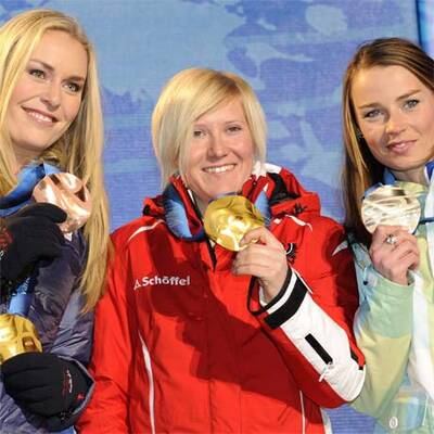 Siegerehrung nach dem Damen-Super G