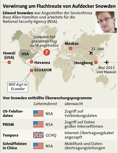 Verwirrung um Snowden-Fluchtroute