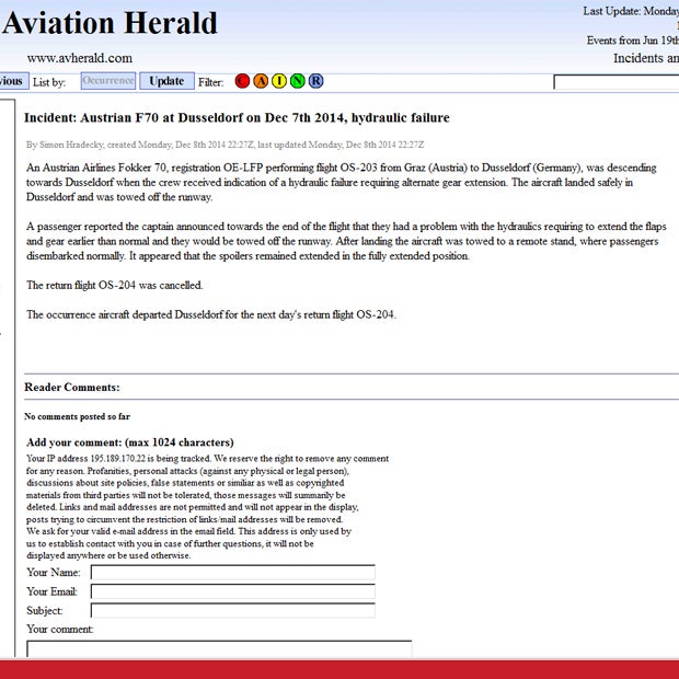 Wieder Fokker 70 der AUA defekt