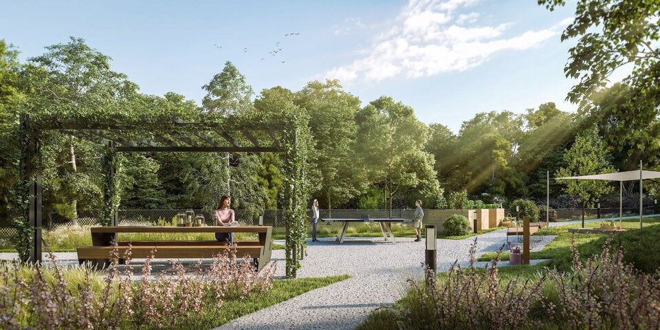 Treffpunkt für die Bewohner – der Gemeinschaftsgarten.