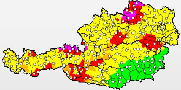 Unwetterübersicht für Österreich