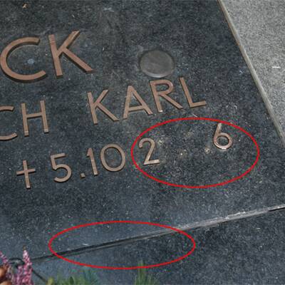 Das beschädigte, leere Flick-Grab