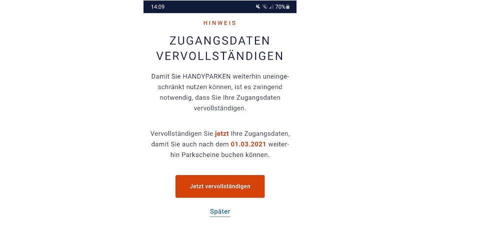 Nur wer das macht, kann die Handyparken-App weiter nutzen