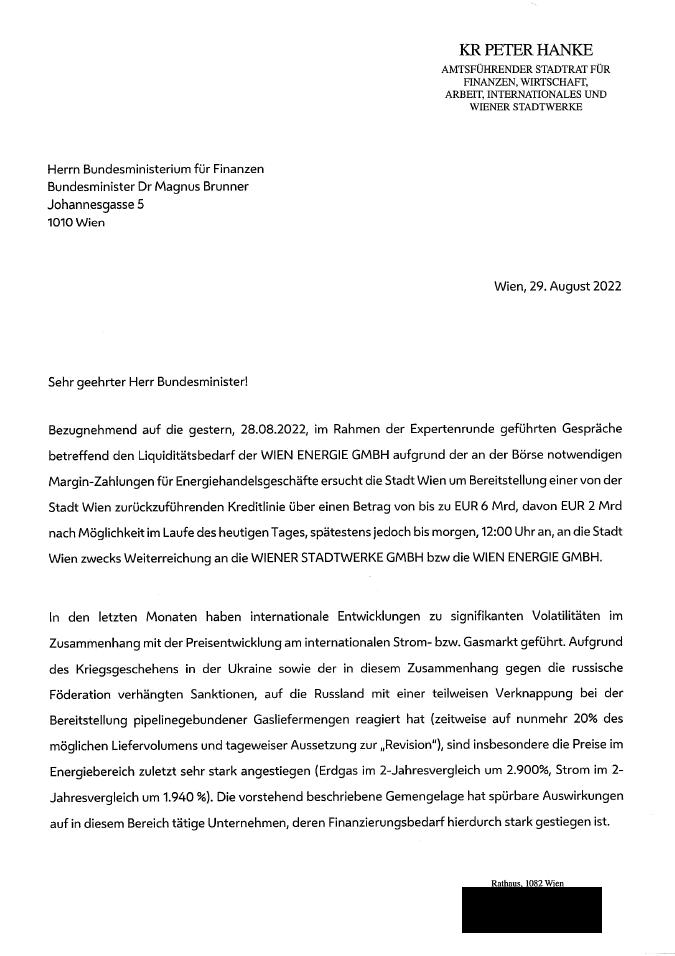 Wien Energie braucht ''bis morgen um 12 Uhr 2 Milliarden Euro''