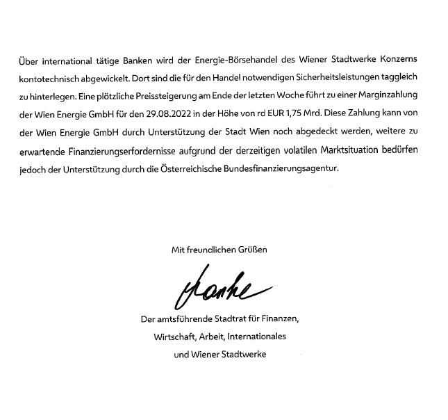 Wien Energie braucht ''bis morgen um 12 Uhr 2 Milliarden Euro''