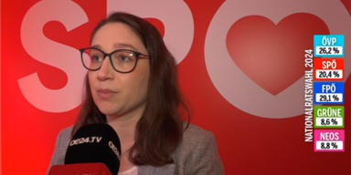 Julia Herr (SP&Ouml;) im oe24.TV-Interview am Wahlabend.