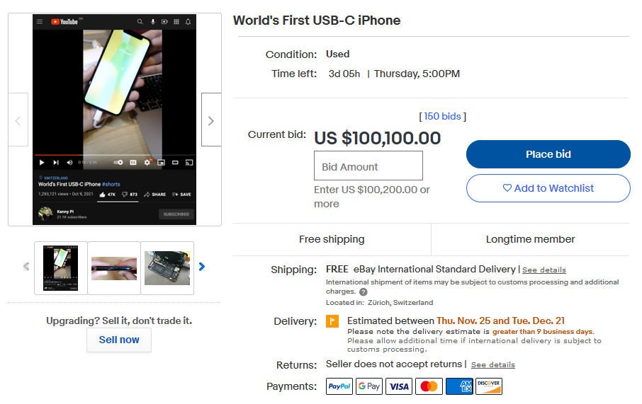 iPhone X mit USB-C-Anschluss für 86.001 Dollar verkauft