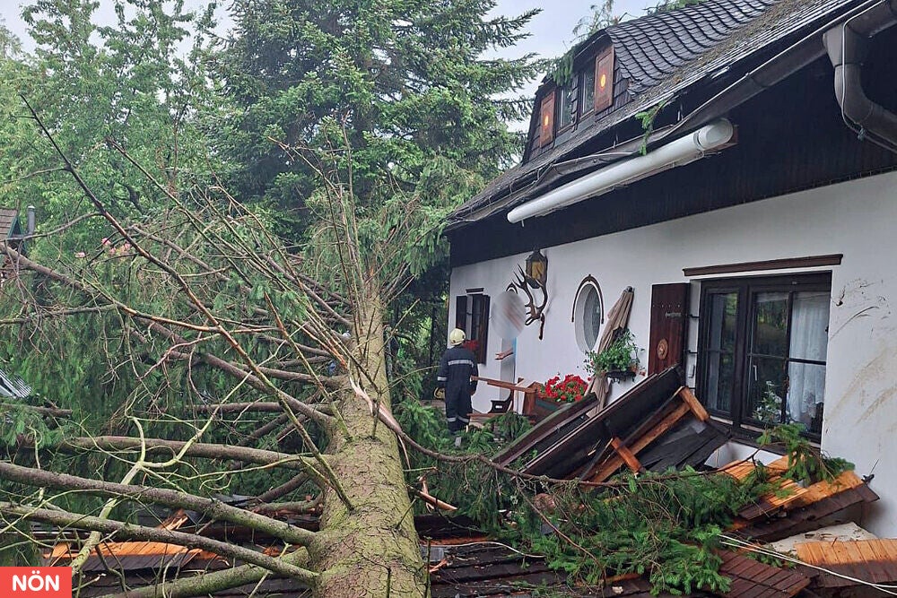 In Weinern verfehlte ein umgestürzte Baum nur knapp ein Wohnhaus.