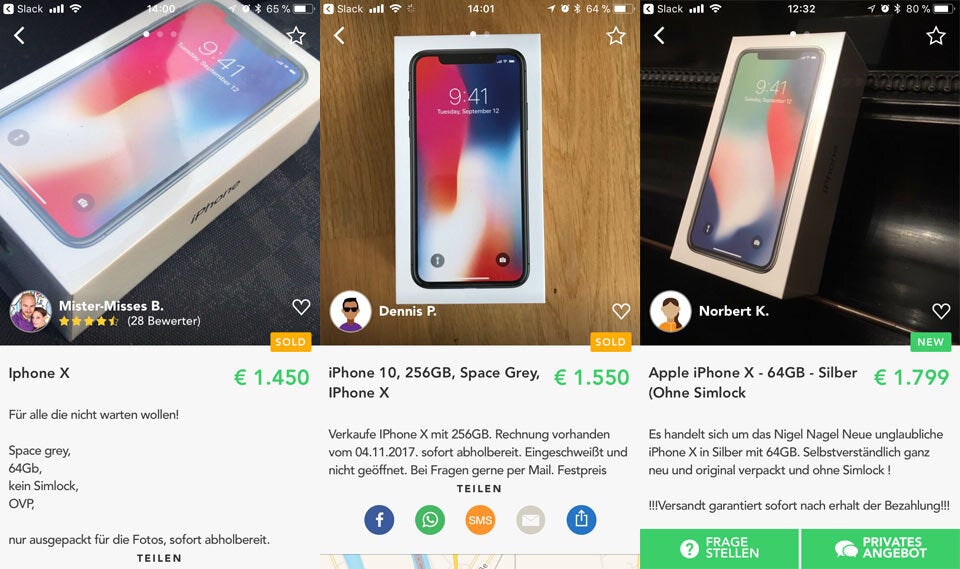 iPhone X bei Shpock vergleichsweise günstig