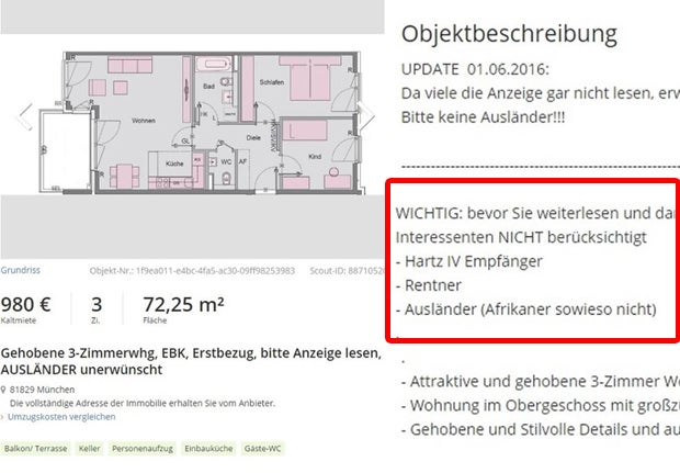Diskriminierende Immobilienanzeige