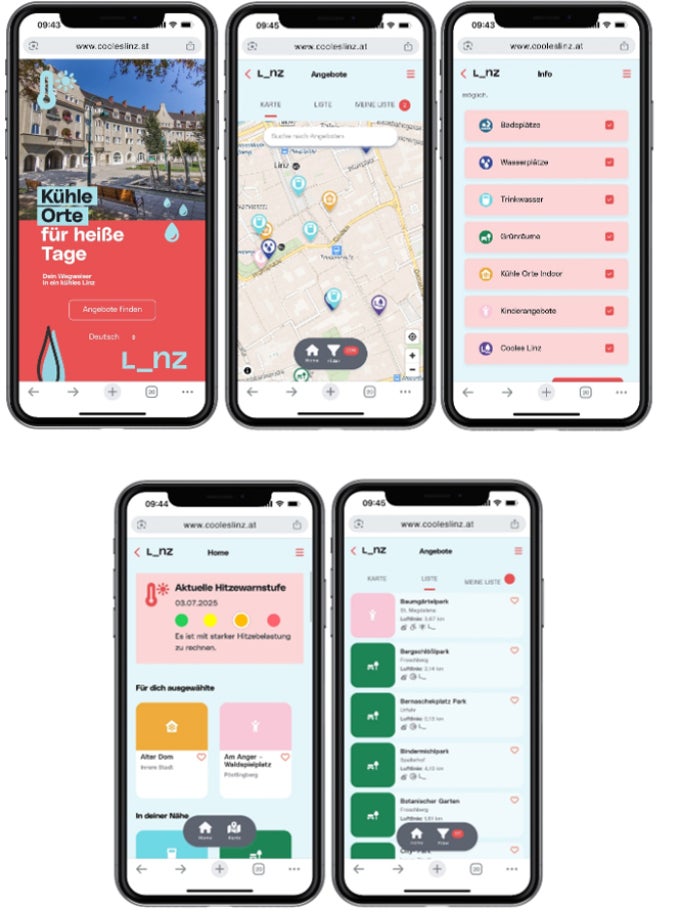 Am Handy kühle Orte abchecken.