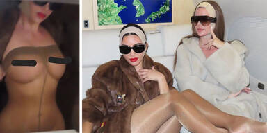 Kim's kesse Nacktshow: Nur in Str&uuml;mpfen und Pelz im Flieger