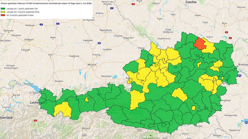 Corona-Ampel: Dieser Bezirk ist rot gefärbt