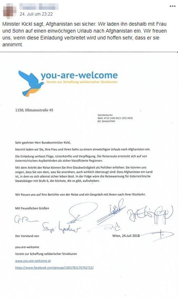 Kickl zu Urlaub nach Afghanistan eingeladen