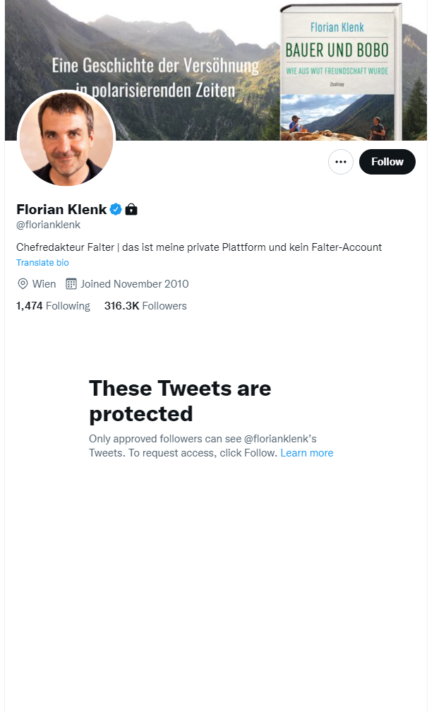 Falter-Chef Klenk blockt Twitter-User