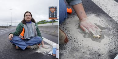 Klima-Aktivistin betoniert sich auf Stra&szlig;e