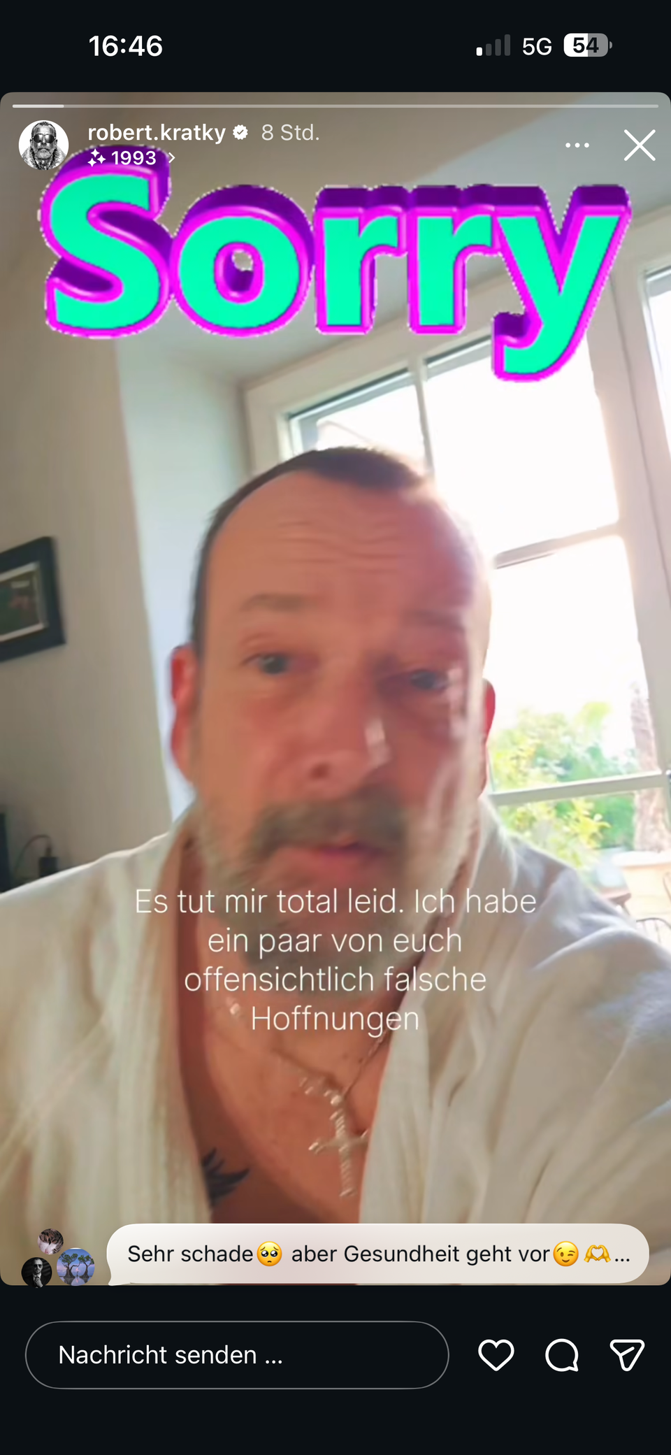 Robert Kratky entschuldigte sich bei seinen Fans dafür, dass er ihnen falsche Hoffnungen gemacht hat. 
