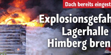 Lagerhalle mit Gefahrengut brennt
