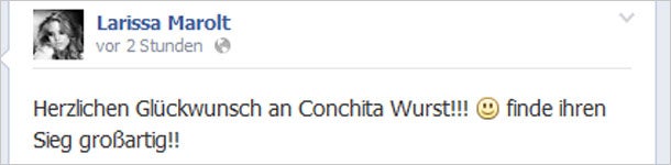 Larissa Marolt gratuliert Conchita Wurst auf Facebook