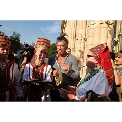 Schauspieler Mickey Rourke beim Boxein in Moskau