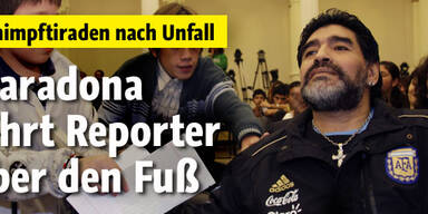 Maradona fährt Reporter über den Fuß