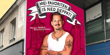 Bezirkschef enth&uuml;llt Riesen-Graffiti mit Wiener Kult-Figur