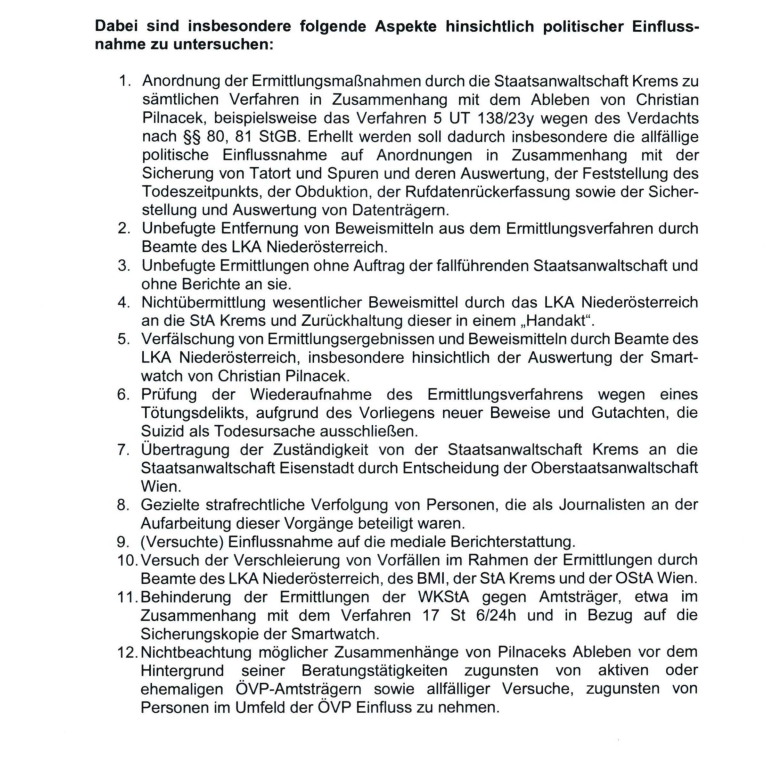 FPÖ-Antrag zu U-Ausschuss  in der Causa Pilnacek