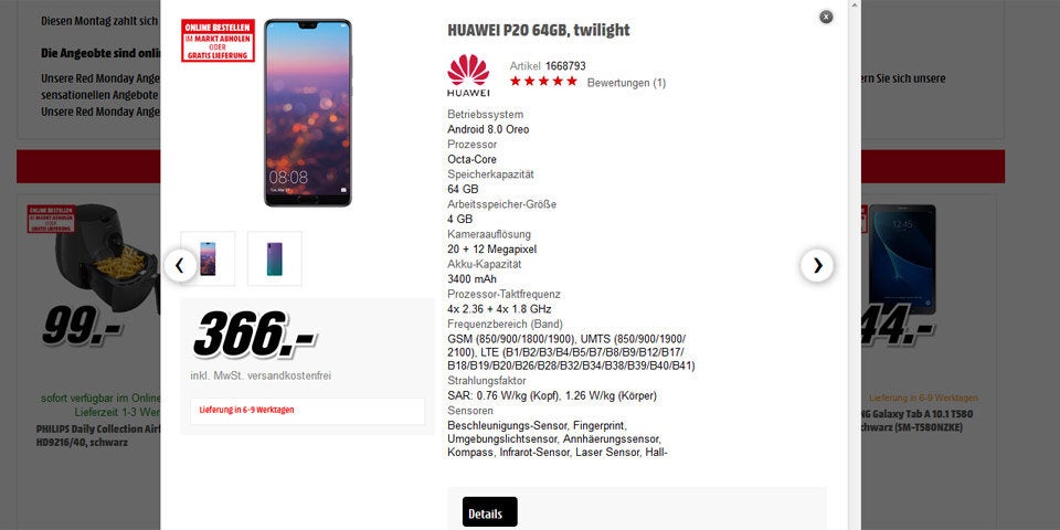 Mediamarkt verschleudert das Huawei P20