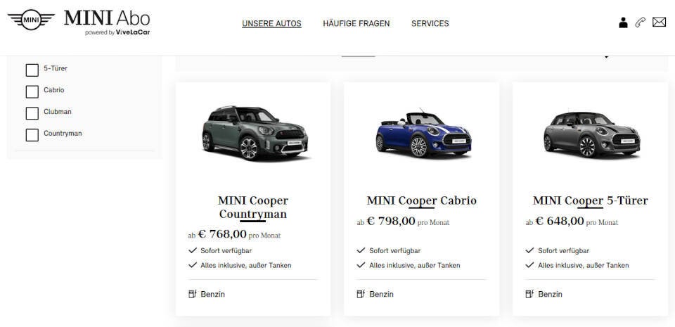 Jetzt gibt es BMW- und Mini-Modelle im Abo