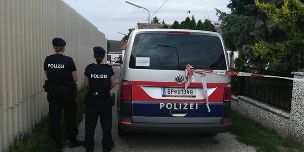 Austria-Ikone mit Schirmständer und Hammer erschlagen