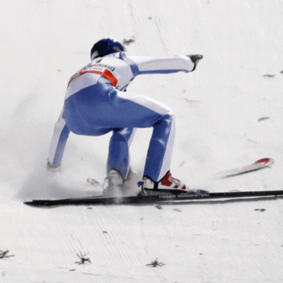 Ein Ski fängt sich im Schnee, Morgenstern wird ausgedreht