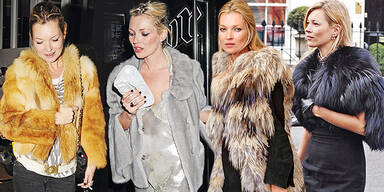 Kate Moss Pelz Paris Fashion Week