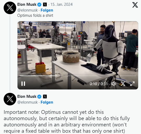 Optimus Bot von Elon Musk faltete in einem Video Hemden.