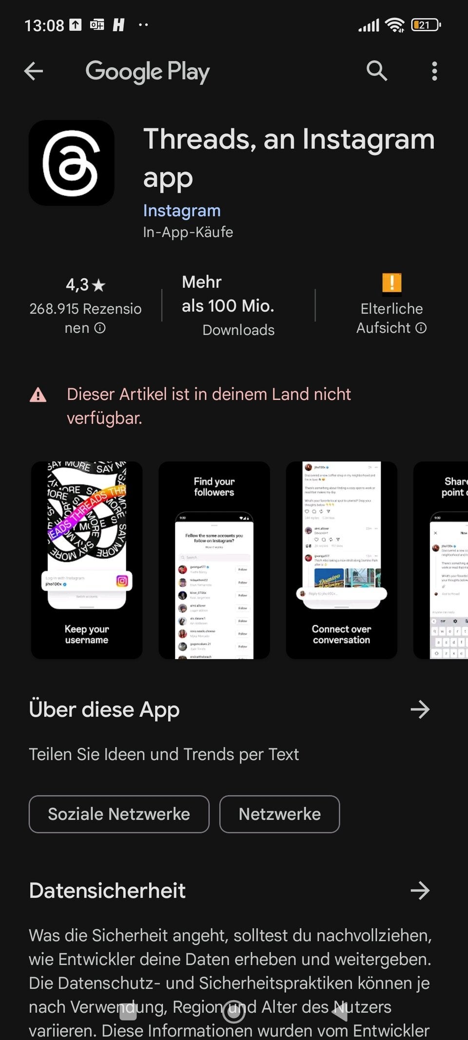 Threads-App ist nicht verfügbar.