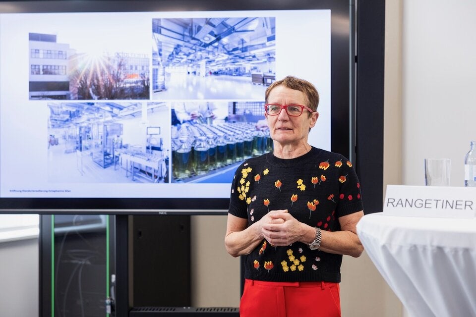 Barbara Rangetiner (Geschäftsführerin Octapharma Österreich) beim Pressegespräch anlässlich der Standorterweiterung von Octapharma Wien 