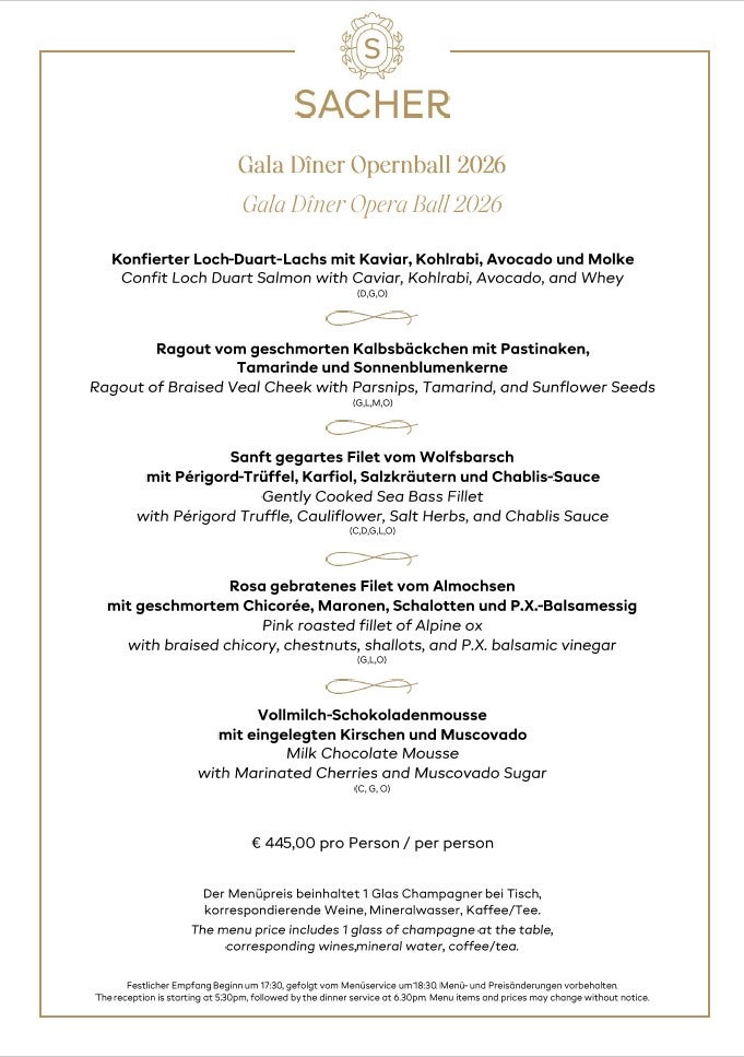 Das Opernball-Menü im Hotel Sacher. 