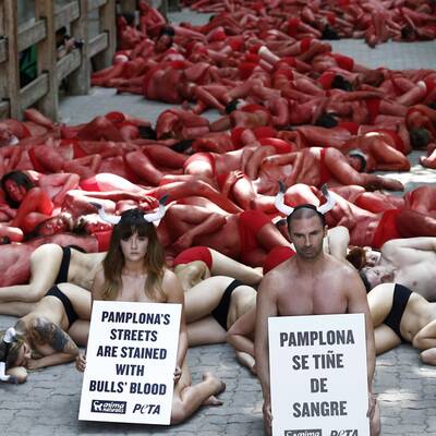 Aktivisten wollen auf Leiden der Stiere aufmerksam machen.