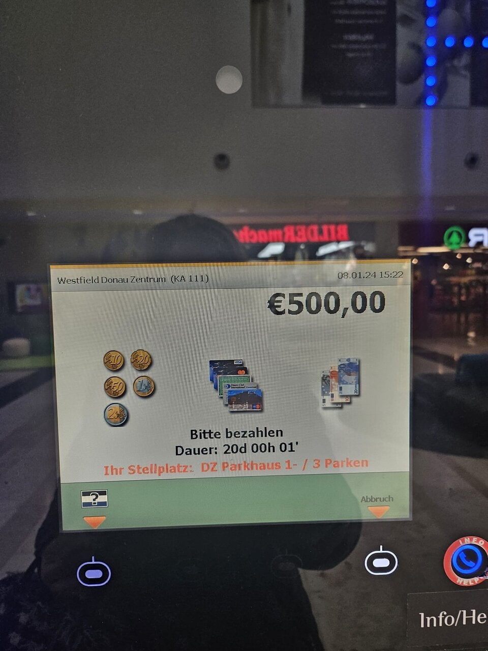 Parkgebühr im Donauzentrum