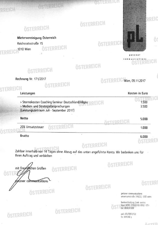 Petzners SPÖ-Rechnung an Mieterverein