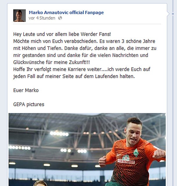 Arnautovic bedankte sich bei Werder-Fans