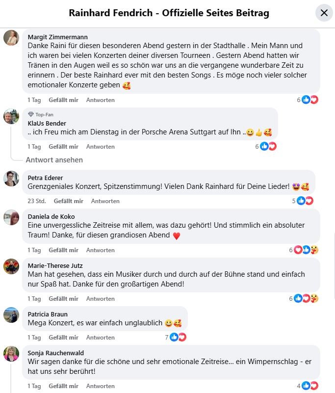 Fan-Reaktionen zu Rainhard Fendrich