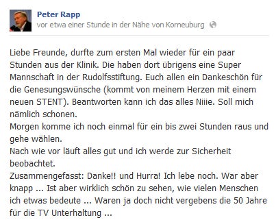 Peter Rapp dankte für Genesungs-Wünsche