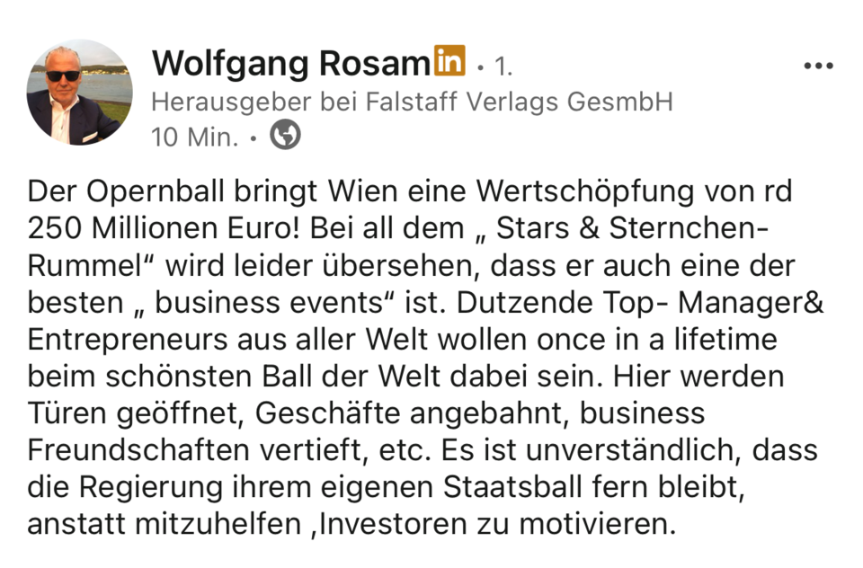 Klartext zum Opernball von Wolfgang Rosam.