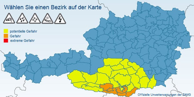Regenwarnung für den Süden Österreichs
