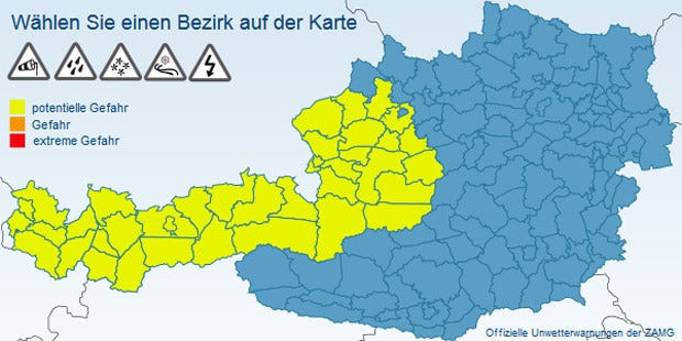 Regenwarnung für Teile Österreichs