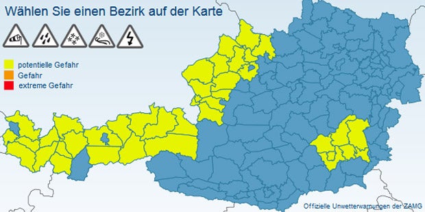 Regenwarnung für Teile Österreichs
