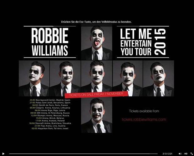 Robbie Williams kündigt Tour an